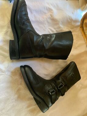 Harley Davidson Black Leather Mid-Calf Buckle Boots size 8 men 7Uk 41 EUK